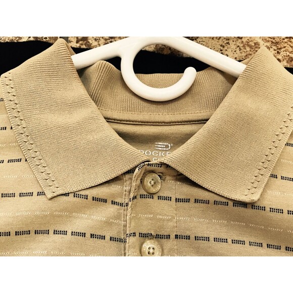 Men's Shirt Docker's Golf Polo Size M BeigeTan w/stripe Cotton Short Sleeve - Picture 2 of 9